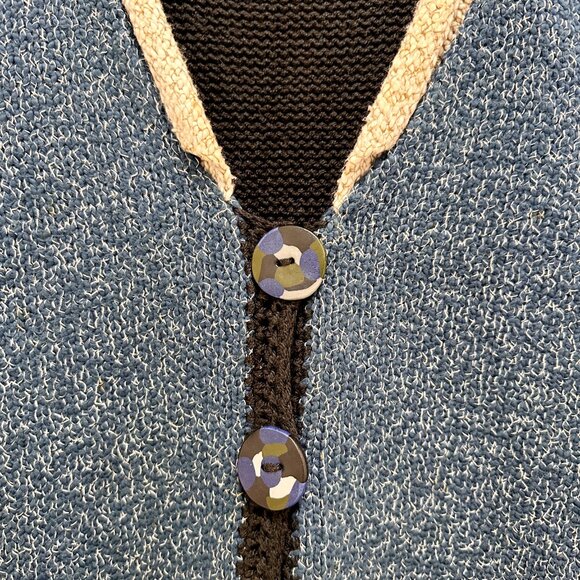 SOLD Vintage Ani Barrie Art Sweater Vest 100% Cotton Blue Black Pockets Knit - Picture 3 of 8